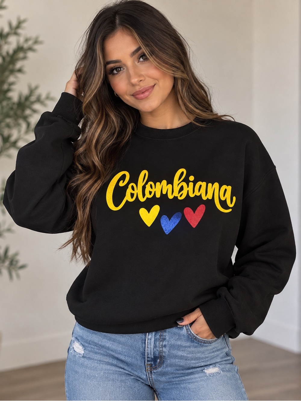 Black Colombiana Sweatshirt with Yellow, Blue & Red Accents